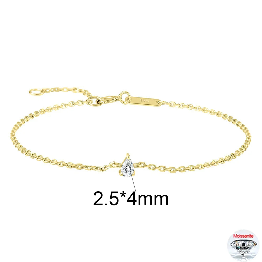 2.5mm Moissanite Bracelets For Women S925 Silver 18K Gold Plated Emerald/Pear Cut Lab Diamond HandChain Party Fine Jewelry