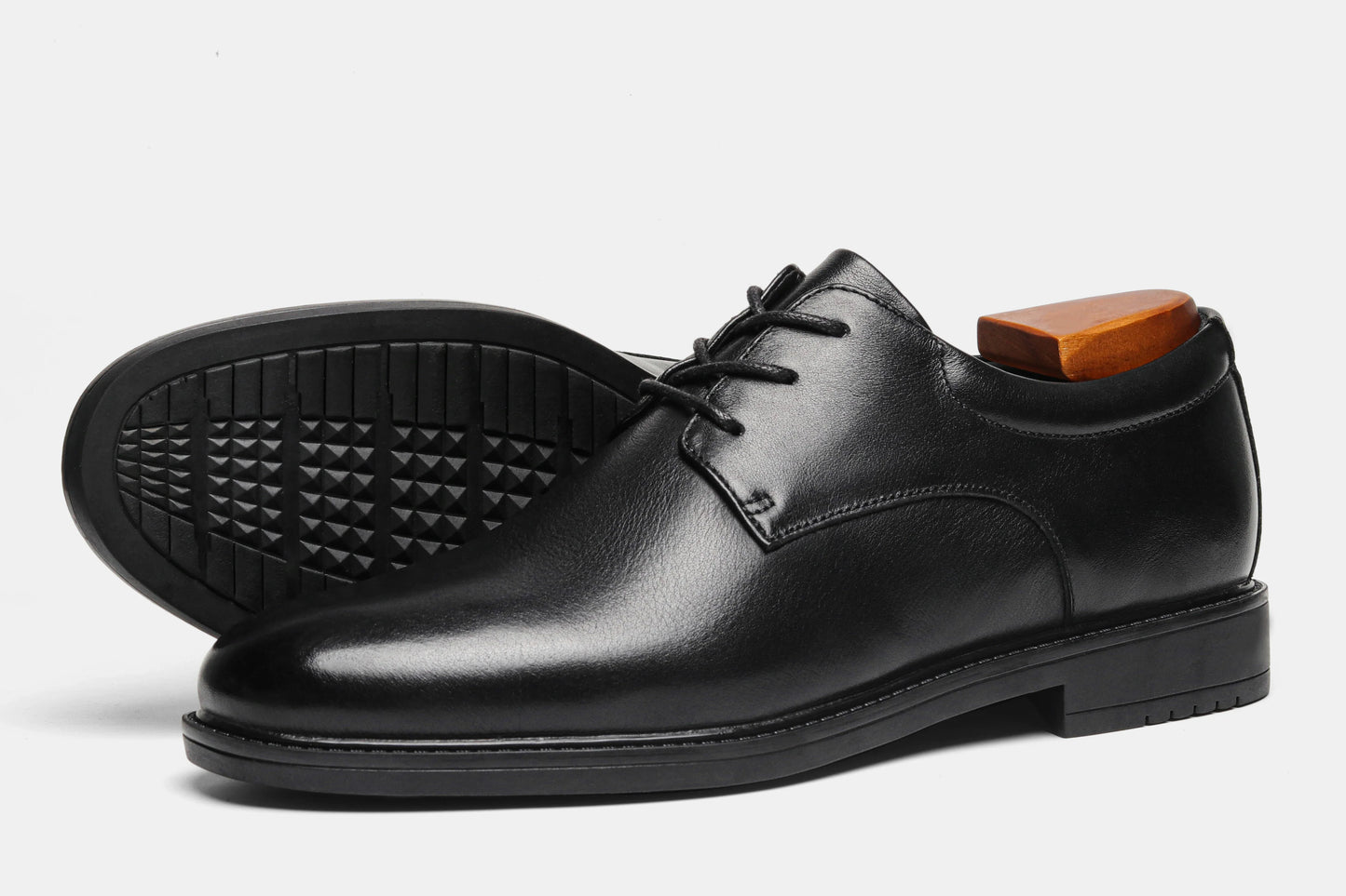 Men's Black Formal Dress Shoes Genuine Cow Leather Derby Shoes Pigskin Lined Ultra Soft Rubber Sole Formal Footwear