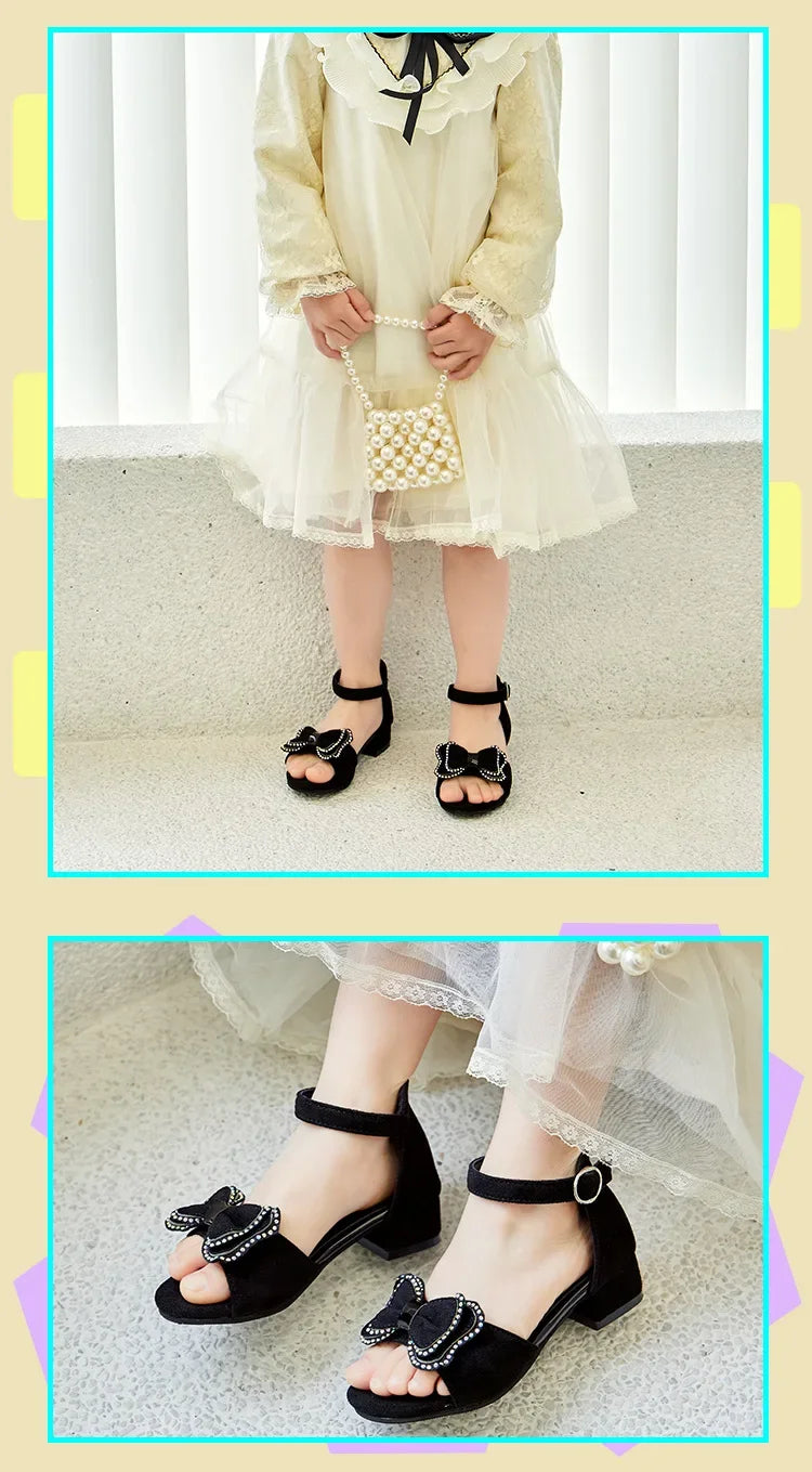 Girls Leather Shoes Anti Slip Summer Korean Style Children Fashionable Low Heels Hook & Loop Elegant Princess Mary Janes Wedding