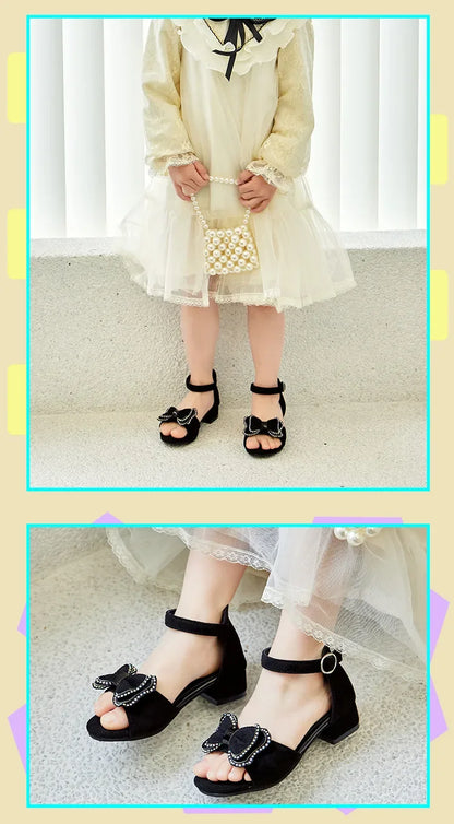 Girls Leather Shoes Anti Slip Summer Korean Style Children Fashionable Low Heels Hook & Loop Elegant Princess Mary Janes Wedding