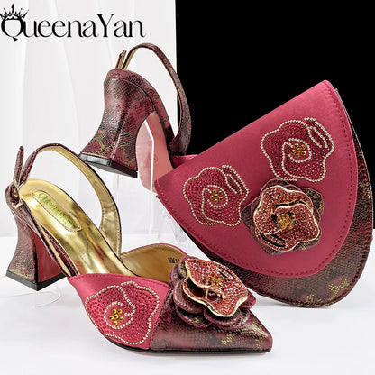 Elegant Lilac Color Women's Heels Handbag Set Rhinestone Embellished Designer Shoes for Weddings Special Events