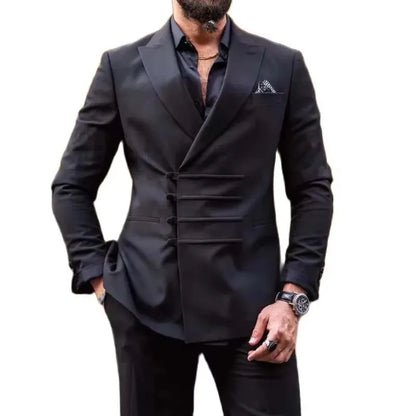 Four Buttons Groomsmen Black Tuxedos Peak Lapel Men Suits Wedding 2 Piceces ( Jacket + Pants + Bow Tie ) D519