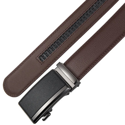 Male Cowskin Leather Belt - Automatic Buckle, Luxury Designer Style, 3.5cm, Black/Brown, Plus Size 130-170cm