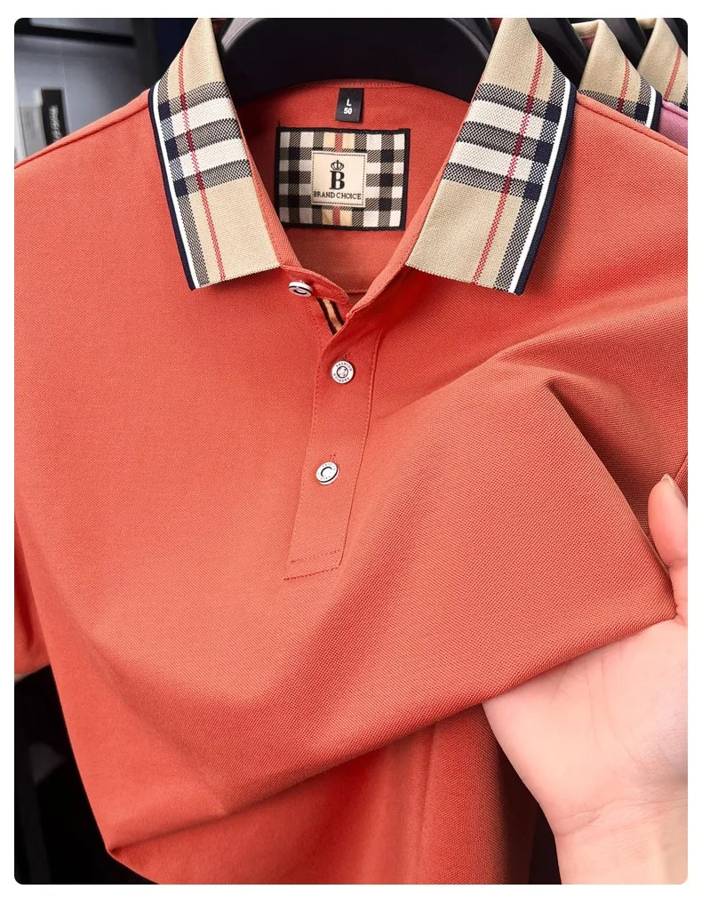 Luxury brand short sleeve polo shirt men fashionable simple solid color summer mercerized cotton breathable casual lapel T shirt