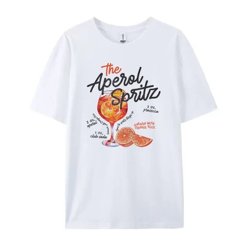 Spritz Retro Cocktail Graphic Tees Women Cute Alcohol Drink T Shirt Loose Cotton Printed T-Shirts Unisex Vintage Top Gift