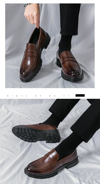 Platform Wedding Brogues Shoes For Men Classic Office Social Men's Dress Leather Shoes Formal Casual Business Loafers Male