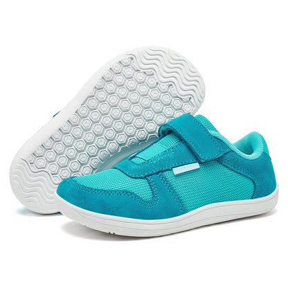 Kids Wide Toe Barefoot Shoes Little/Big/Kid Hook Loop Minimalist Sneakers Artificial Leather Mesh Lightweight Shoes