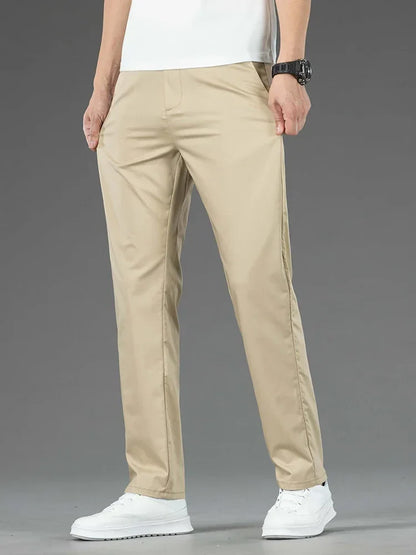 Thin Men Bamboo Summer Pants Casual High Quality Business Classic Fashion Stretch Slim Formal Straight Trousers Black Gray Khaki