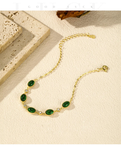 925 Sterling Silver Exquisite Elegant Oval Green CZ Charm Bracelet For Women Golden Color Daily Party Fine Jewelry