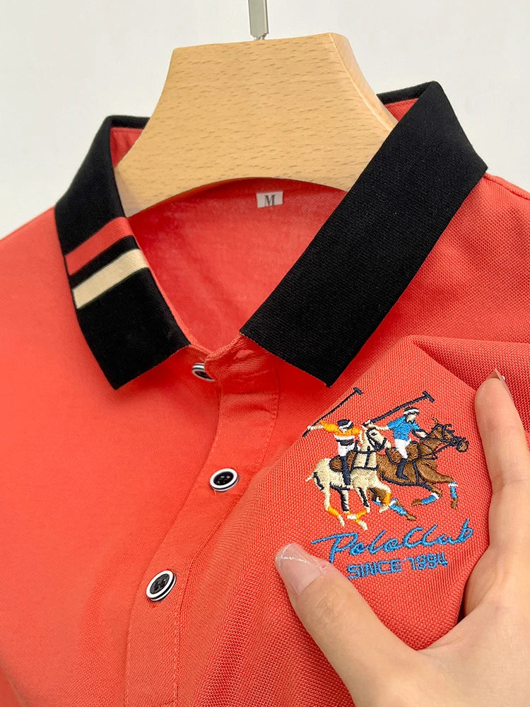 2024 Men's Cotton New Summer Exquisite Embroidered Short sleeved Polo Shirt Business Leisure Breathable T-Shirt Top Men's Wear