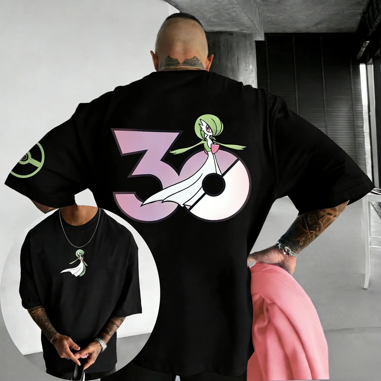 30th Anniversary Gardevoir Printed T-shirt Summer Men's and Women's Loose Casual Hip Hop Trendy Short Sleeve Top