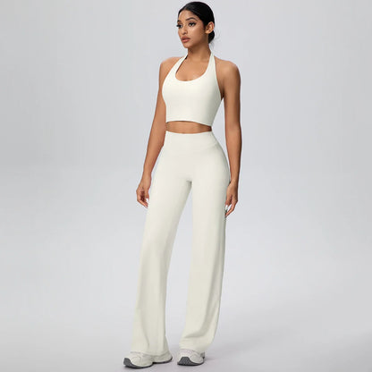 2PCS Woman Backless Hanging Neck Bra and Pants Yoga Set Summer Breathable Gym Sports Running Workout Top Hot Sales Yoga Set