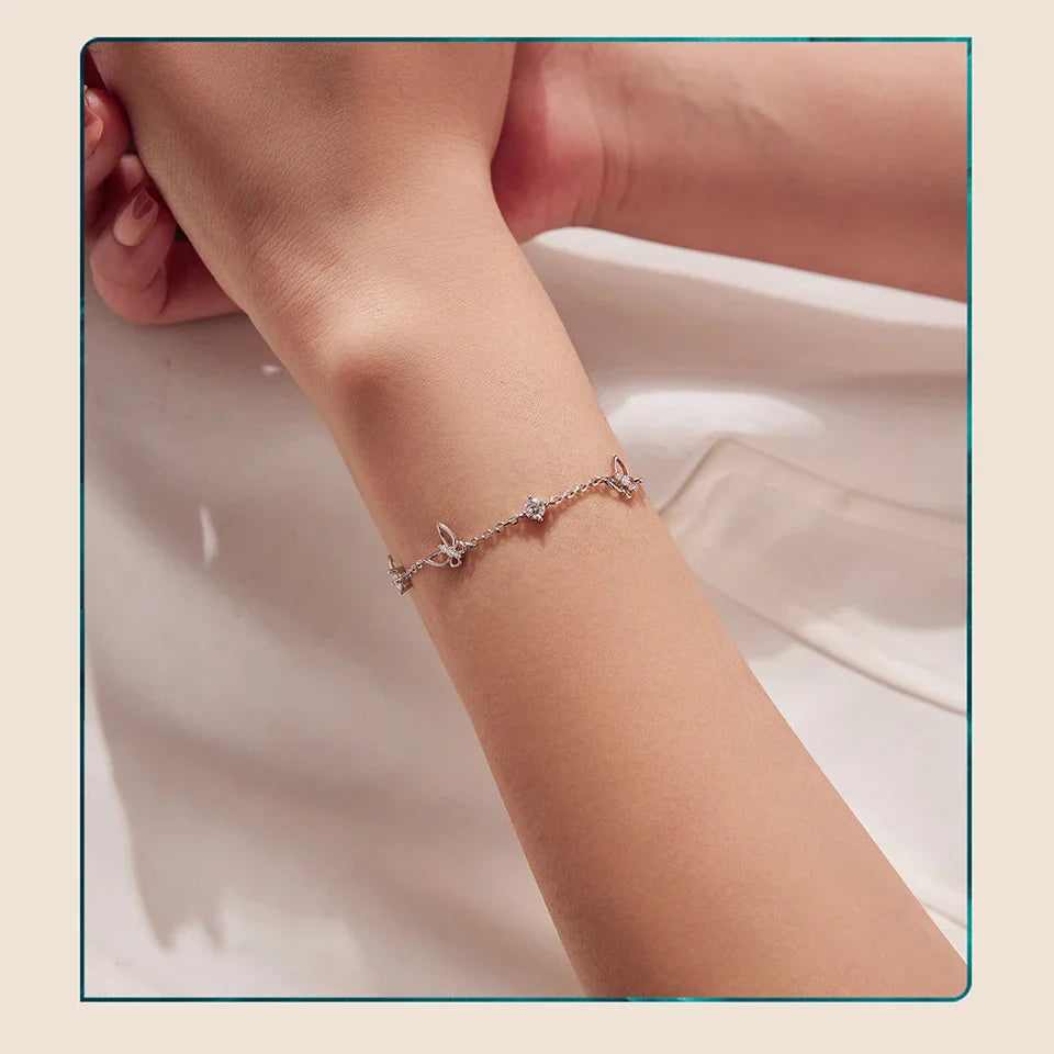 Moissanite Hollowed Butterfly Bracelet Adjustable 925 Sterling Silver Wrist Link Chain for Women Teen Romantic Gift