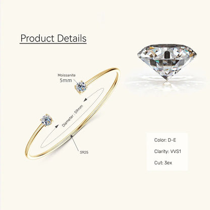 5mm 0.5ct D Moissanite Diamond Cuff Bangle for Women Wedding Bracelet Real Silver 925 Open Bangle Engagement Fine Jewelry