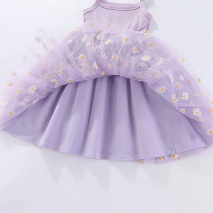 Korean Style Girls' Summer Dress 0-4Y Cute Baby Children's Little Daisy Suspender Mesh Dress Kid's Clothing