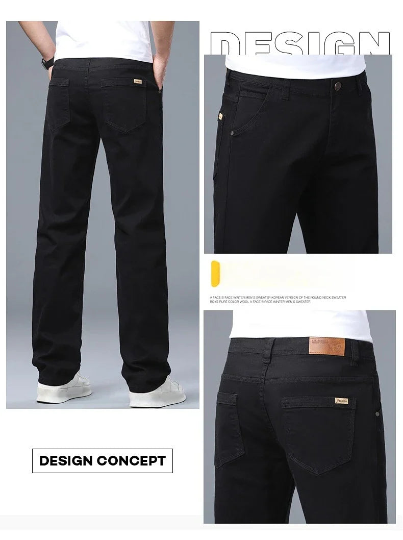 Men's Straight Leg Jeans Slim Fit Stretch Comfort Denim Pants Korean Casual Fashion Minimalist Business Male Daily Trousers