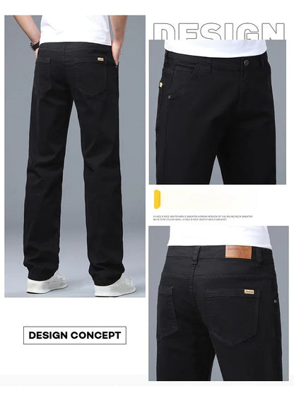 Men's Straight Leg Jeans Slim Fit Stretch Comfort Denim Pants Korean Casual Fashion Minimalist Business Male Daily Trousers