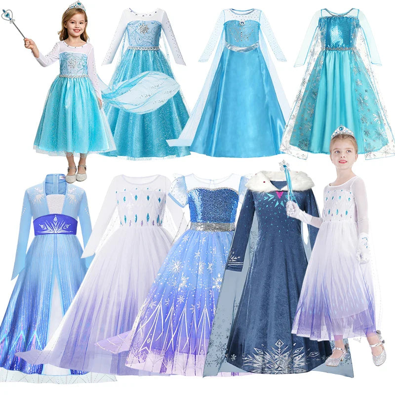 Girl Elsa Anna Dress Princess Costume Snow Queen Dress Baby Halloween Ariel Carnival Clothes Kids Cosplay Clothes Party Clothing