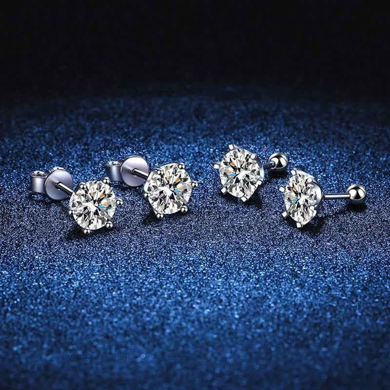 0.5-2ct Moissanite Screw Stud Earrings D Color 925 Sterling Silver Diamond Earrings For Women Wedding Fine Jewelry