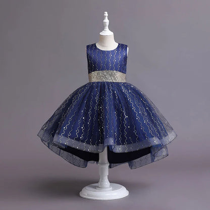 Summer Children's Wedding Celebration Party Evening Dress Sleeveless Sequins Formal Ball Birthday Party Girl Princess Dress