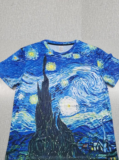 2026 Summer Vincent Van Gogh Art the Starry Night 3D Printed T-Shirt Men Women Causal Retro Short Sleeve Tee Tops Kids Clothing