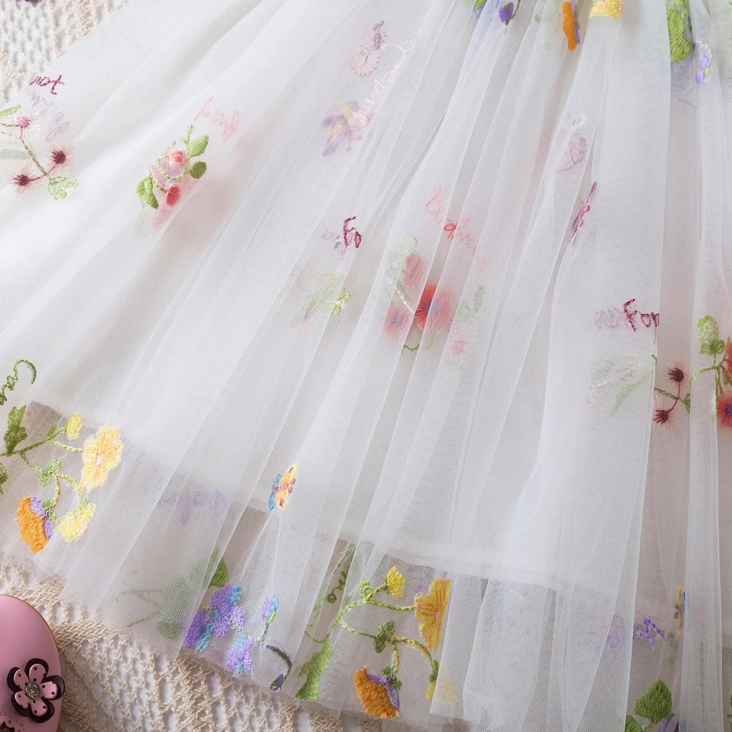 Outdoor Summer Cute Princess Dress Toddler Baby Girls Embroidery Flower Suspender Mesh Dresses Birthday Party Princess Dresses