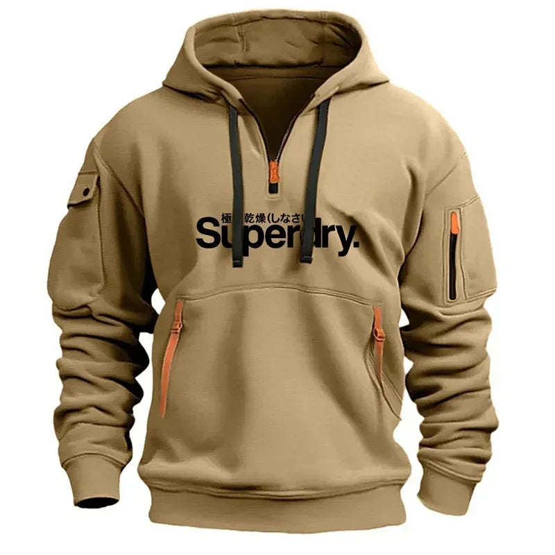 Autumn and Winter Warm Men's Hoodie Long Daily Outdoor Multi Pocket Zipper Comfortable Sweatshirt