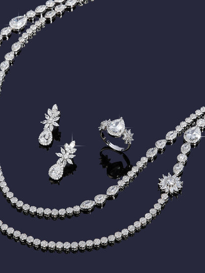 Trendy Sweater Cubic Zircon Long Chian Necklace Jewelry Sets for Women Party Luxury Wedding Bridal Jewellery Accessories