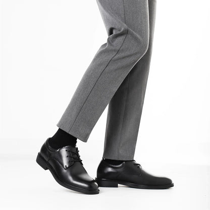 Men's Black Formal Dress Shoes Genuine Cow Leather Derby Shoes Pigskin Lined Ultra Soft Rubber Sole Formal Footwear