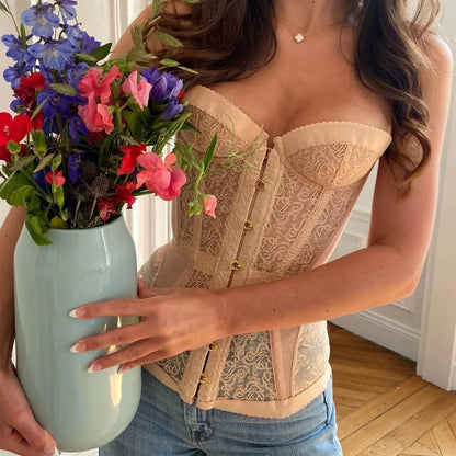 Spicy Girls Tight Corset Lace Hollow Sleeveless Strapless Sexy Tops 2026 Summer Fashion Women Street Trendy Vest Tank Clothes