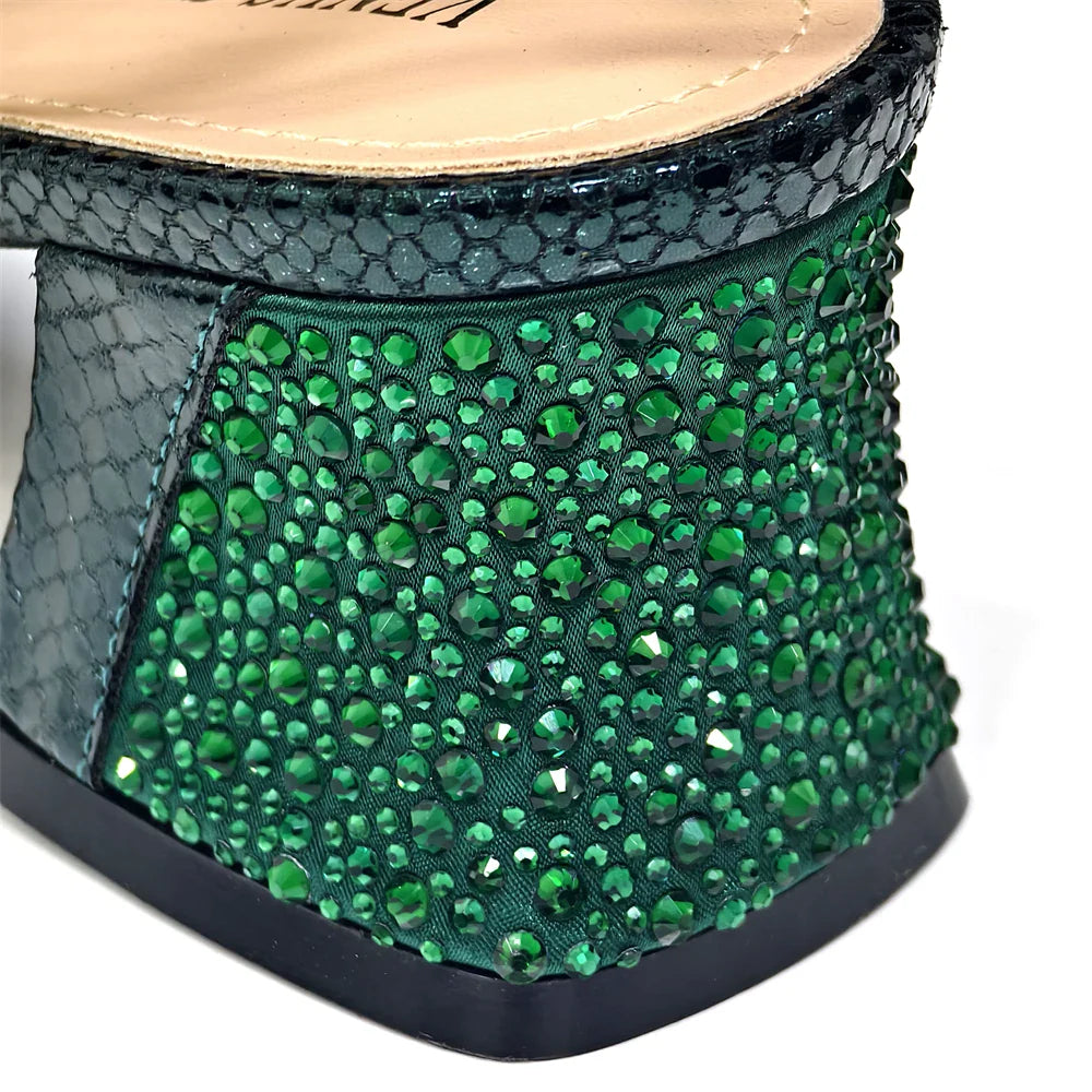 2025 Luxury Italian Women's Party Shoes & Handbag Set – Elegant Multicolor Rhinestone Peep-Toe High Heels Sandals for Weddings