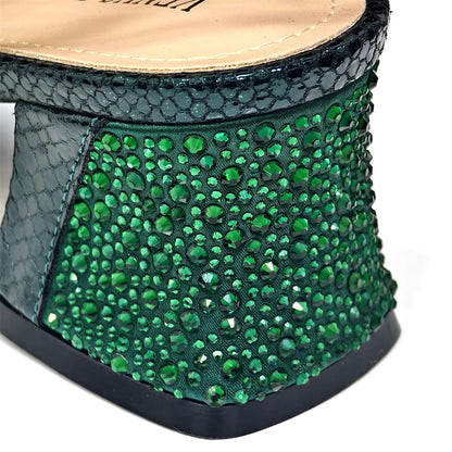 Elegant Gold Peep-Toe Heels with Diamond Accents - Italian Matching Pumps and Bag Set for Parties