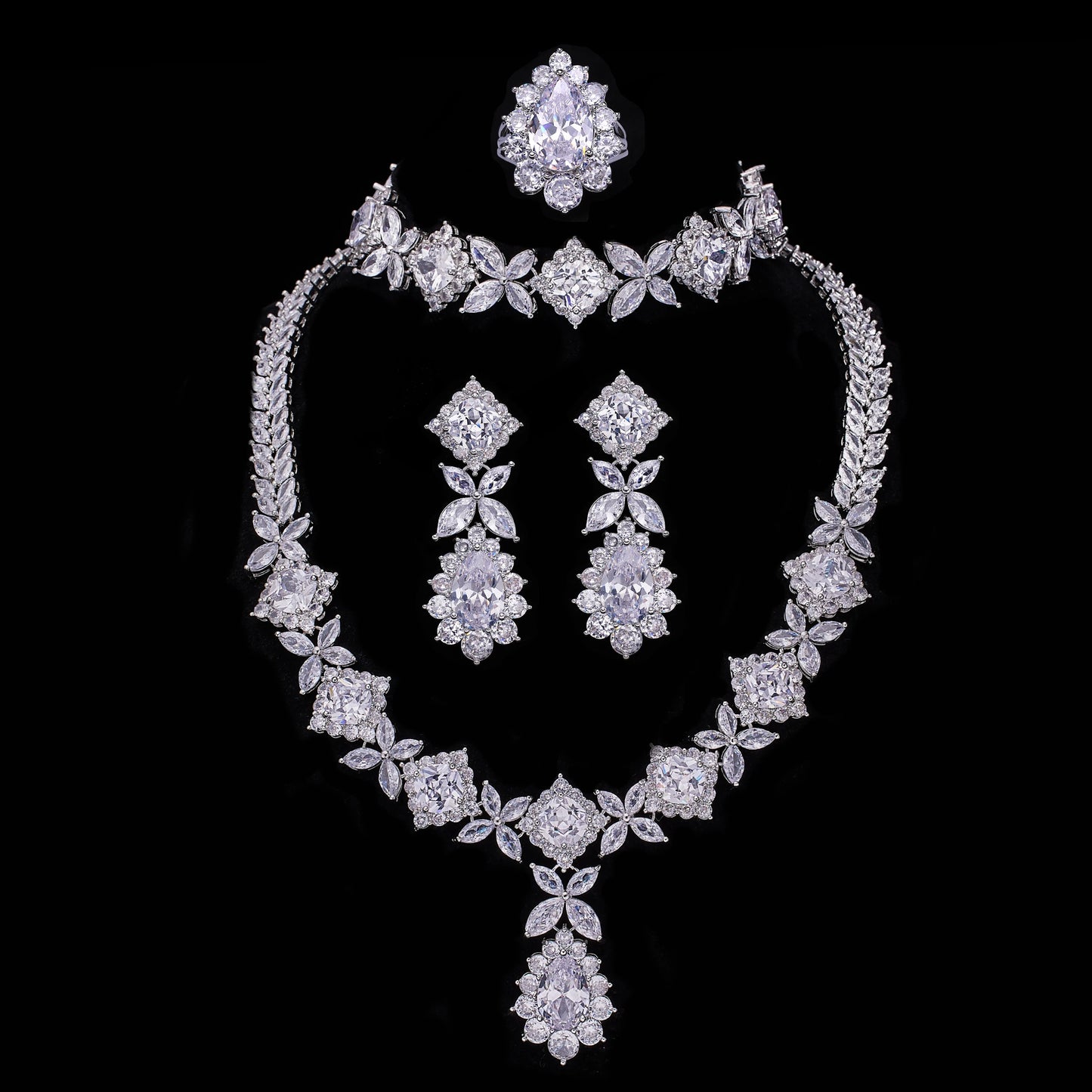 2024 Top 4 Piece Set Dubai Cubic Zirconia Tassel Drop Big Bridal Necklace Bridal Party Luxury Jewelry Set