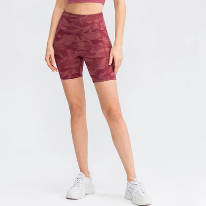 Women's printed nude yoga shorts with pockets skin-friendly tight stretch quick-drying sports fitness hiking running shorts