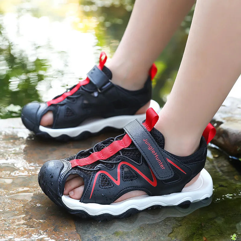 Kids Closed Toe Sport Sandals Adjustable Strap Mesh Non Slip Summer Shoes for Boys Children Outdoor Beach Casual Sandals Sneaker