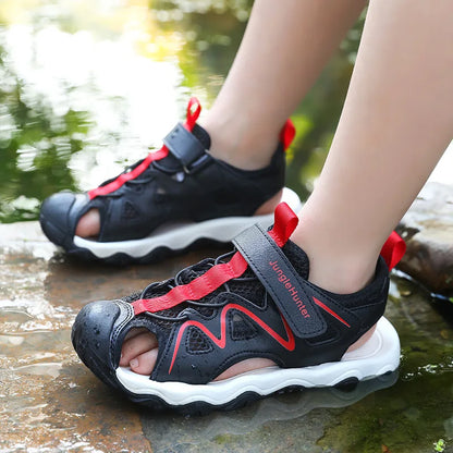 Kids Closed Toe Sport Sandals Adjustable Strap Mesh Non Slip Summer Shoes for Boys Children Outdoor Beach Casual Sandals Sneaker