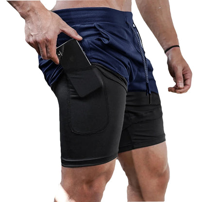 Men's Double Layer Fitness Shorts Drawstring Mesh Lining Elastic Waist Breathable Quick Dry to Beach Pool Summer Male