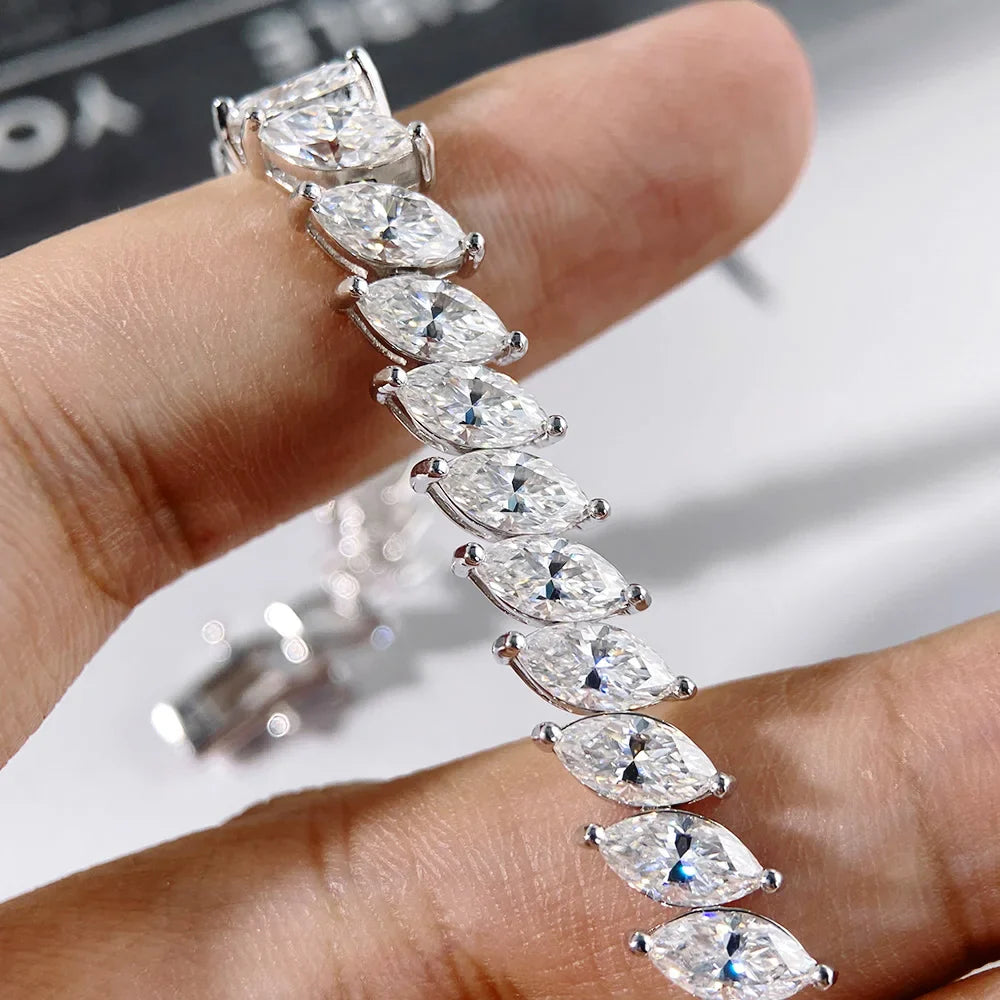 4x8MM D Color Marquise Cut Moissanite Bracelet 100% 925 Sterling Silver For Women Wedding Party Fine Jewelry