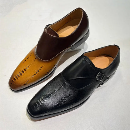 Luxury Men's Loafers Genuine Leather Men's Slip on Wedding Party Formal Shoes Metal Buckle Round Toe Men's Dress Shoes