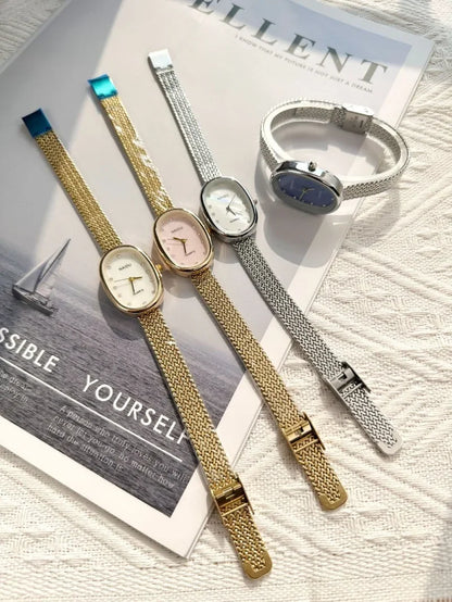 Luxury Oval Dial Rhinestone Watch New Brand Quartz Watch for Women Adjustable Stainless Steel Strap Wristwatches Wholesale Gift