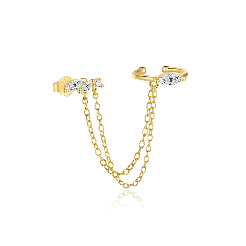 1PC 925 Sterling Silver Horse Eye Chain Tassel Zircon Drop Earrings For Women Ins Minimalism Geometric Earrings Gift