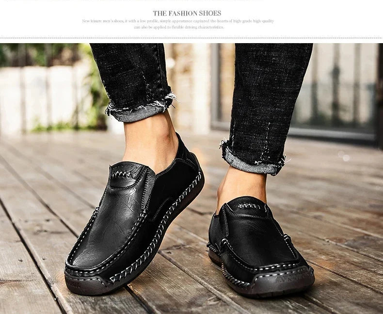 New Fashion Men Casual Shoes Handmade Leather Loafers Comfortable Men's Shoes Quality Split Leather Flat Driving Shoes Size 48
