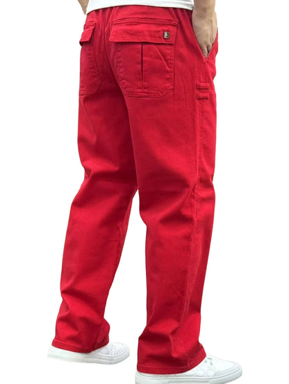 Men's Stretch Waist Pants Basic and Versatile Design Business Classic Style Red Loose Straight Pants