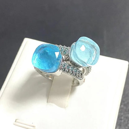 10.6mm Classic Ring for Women Light Blue Zircon Blue Topaz Candy Water Drop Crystal Ring Platinum Plated Jewelry Gift