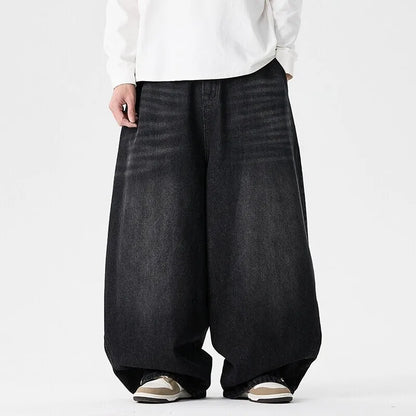 Men'S Plus Size Jeans Japanese Retro Hong Kong Style Jeans Loose Casual Wide Leg Pants Casual Pants Hip-Hop Pants