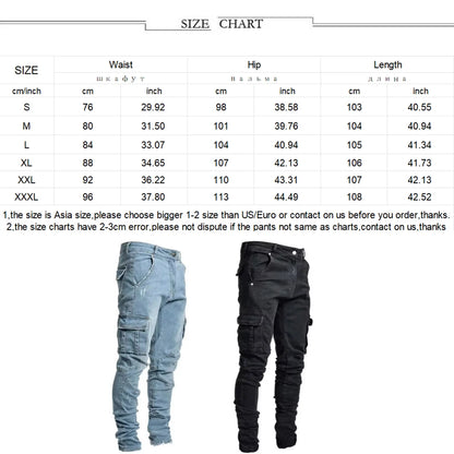 Calça Jeans Masculina Skinny Rasgada Estilo Streetwear Com Bolsos Laterais Calça Cargo Jeans Slim Fit Calça Macia Elástica Jogger