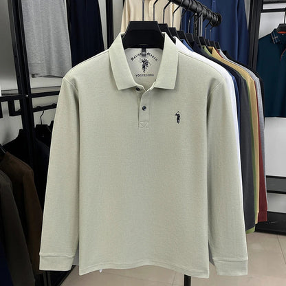 2025 New Cotton Long Sleeved T-shirt for Men, High End Embroidered Little Horse Logo Fashion Autumn/Winter Polo Top