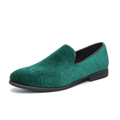 New British style men's hair stylist pattern suede lazy man slip-on bean loafers 46 plus-size pointed leather shoes