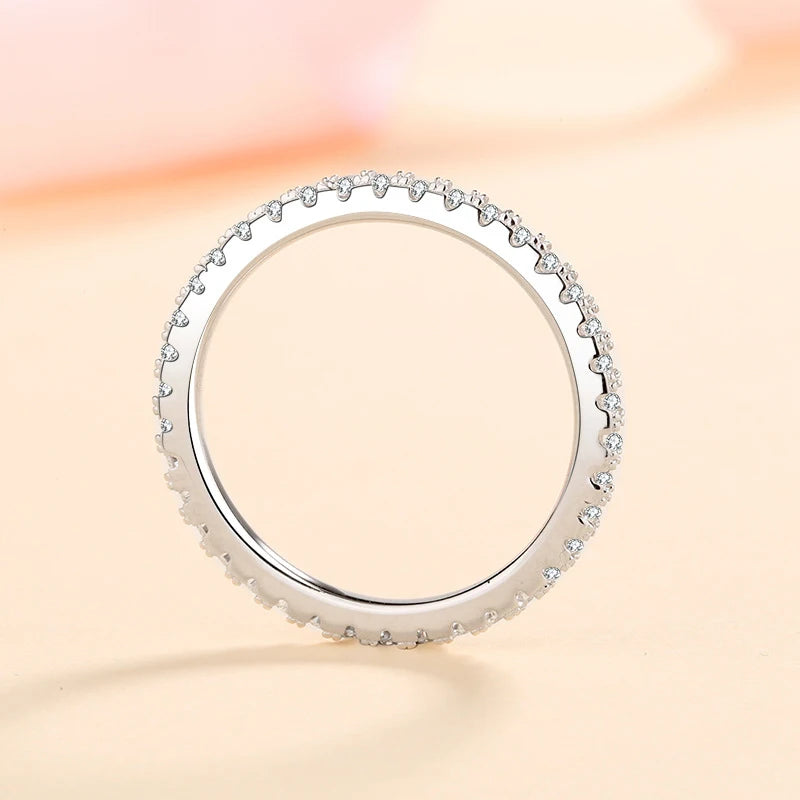 NeeTim Full Moissanite Ring for Woman Wedding Jewelry 925 Sterling Silver with Plated White Gold Rings Diamond Engagement Band