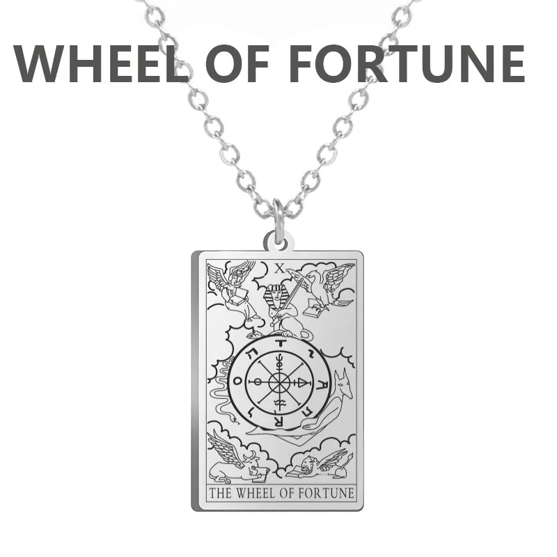 Tarot Cards Necklace Women Stainless Steel Necklace Wealth Amulet Classic Tarot Major Arcana Divination Charm Jewelry